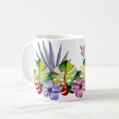 Mug Feuilles tropicales fleurs Hawaï aquarelle colorée (Devant gauche)