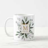 Mug Feuilles tropicales vertes aquarelles Monogramme (Gauche)