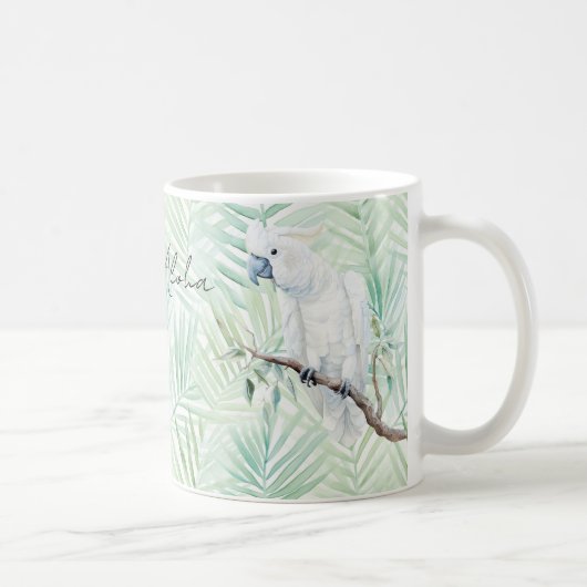 Mug Feuilles Tropicales Vertes Oiseau Blanc Aloha (Droite)