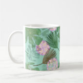 Mug Feuilles tropicaux et fleurs turquoise. (Gauche)