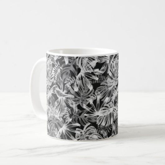 Mug Feuilles tropicaux noirs et blancs (Devant gauche)