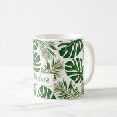 Mug Feuilles tropicaux vert et or et nom (Devant droit)