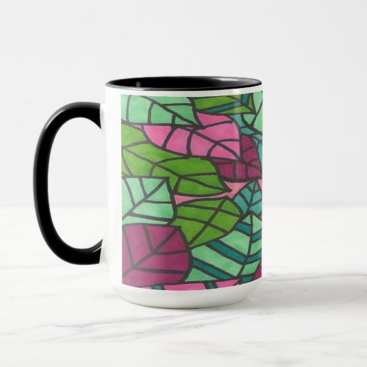 Mug Feuilles tropicaux verts et roses (Gauche)
