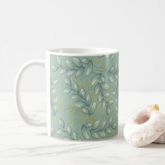 Mug Feuilles vertes et dorées (Avec donut)