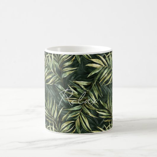 Mug Feuilles Vertes Tropicales Noires (Centre)