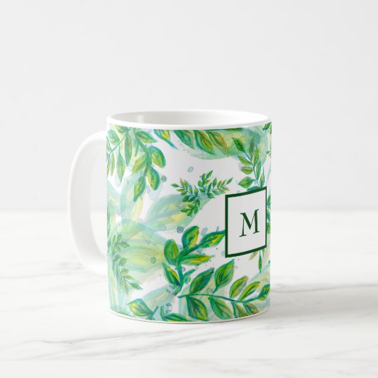 Mug Feuilles verts monogrammes (Devant gauche)