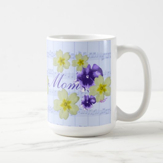 Mug Feutre de fleurs mauve et jaune doux Musique maman (Droite)