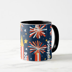 Mug Feux d'artifice et Étoiles et Lune sur Fond Noir