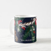 Mug Feux de Noël branches de pin neige bleu fête (Devant gauche)