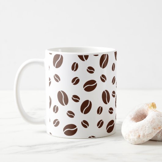 Mug Fèves de café mignonnes motif brun et blanc (Avec donut)
