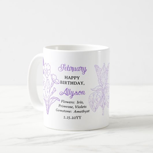 Mug Février Floral | Amethyst Birthday Keeps (Devant gauche)
