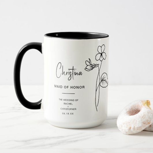 Mug Février Maid of Honor | Fleur de naissance violett (Avec donut)