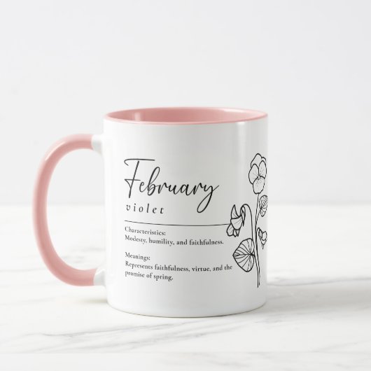 Mug Février Mois de naissance Fleur Violet minimaliste (Gauche)