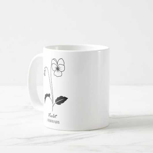 Mug Février Monogramme Mois des fleurs de naissance (Devant gauche)