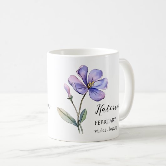 MUG FÉVRIER VIOLET NAISSANCE FLEURS MOIS NOM CADEAU (Devant droit)