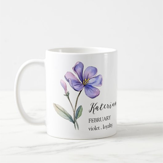 MUG FÉVRIER VIOLET NAISSANCE FLEURS MOIS NOM CADEAU (Gauche)