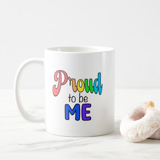 Mug "Fier d'être moi" Texte Arc-en-ciel (Avec donut)
