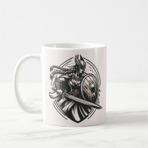 Mug Fierce Valkyrie Warrior - Norse Mythology Line Art