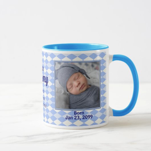 Mug Fière nouvelle maman Jacquard bleu bébé photo (Droite)