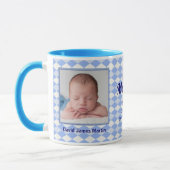 Mug Fière nouvelle maman Jacquard bleu bébé photo (Gauche)