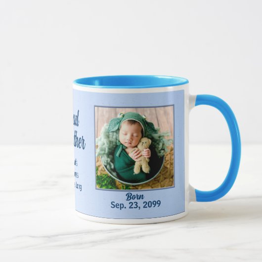 Mug Fière Parrain Nouveau bébé Bleu Photo (Droite)