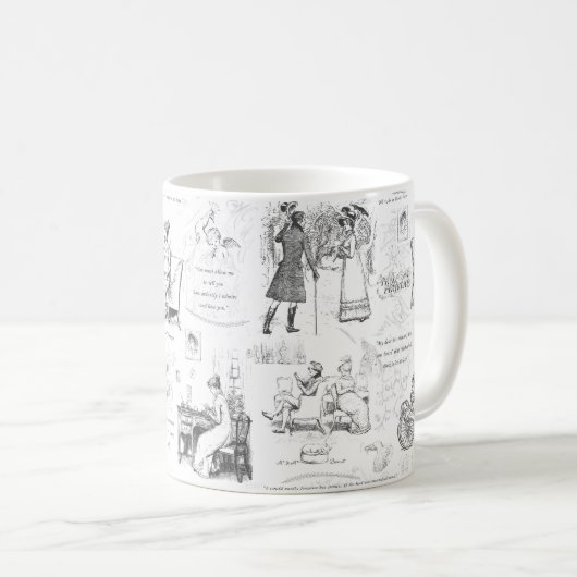 Mug Fierté et préjugé Citations de toile blanche noire (Devant droit)