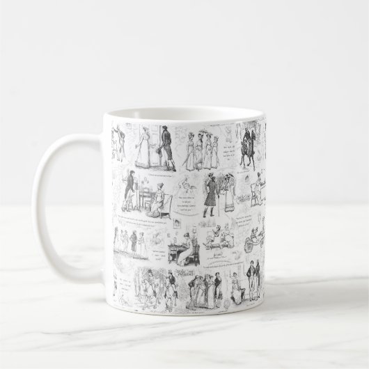 Mug Fierté et préjugé Citations de toile blanche noire (Gauche)