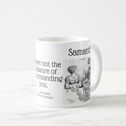 Mug Fierté et préjugés Jane Austen Funny Nom du devis (Devant droit)