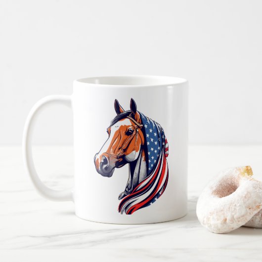 Mug Fierté patriotique : Cheval de quartier avec drape (Avec donut)