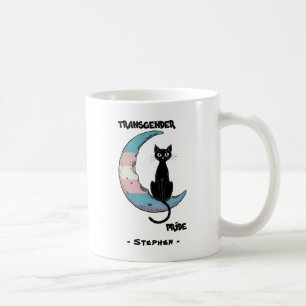 Mug Fierté transgenre - Chat noir sur la lune transsex