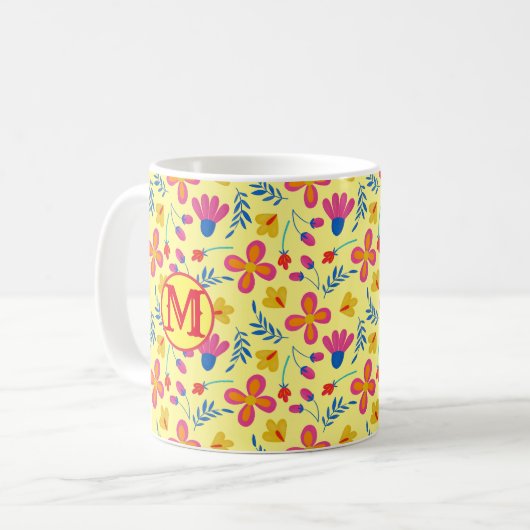 Mug Fiesta jaune Floral Customisé initial (Devant gauche)