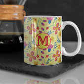 Mug Fiesta jaune Floral Customisé initial