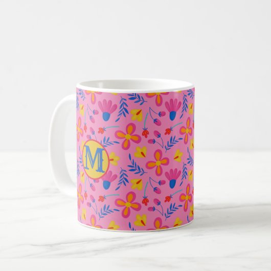 Mug Fiesta rose Floral Customisé initial (Devant gauche)