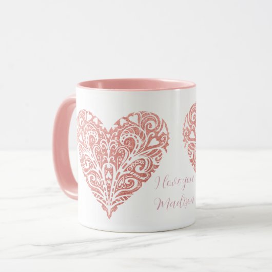 Mug Filigree Parties scintillant rose Personnalisé Val (Devant gauche)