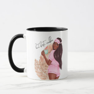 Mug Fille à Faux Paillettes Café Cheveux Rouges Marron