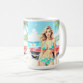 Mug Fille à la plage avec une voiture classique (Devant droit)