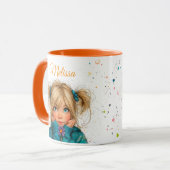 Mug Fille à l'aquarelle avec fleur Tout Nom (Devant gauche)