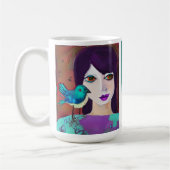 Mug Fille Abstraite & Oiseau Violet et Sarcelle Person (Gauche)
