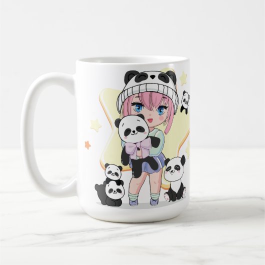 Mug Fille Anime Adorable Entourée de Jouets Panda (Gauche)