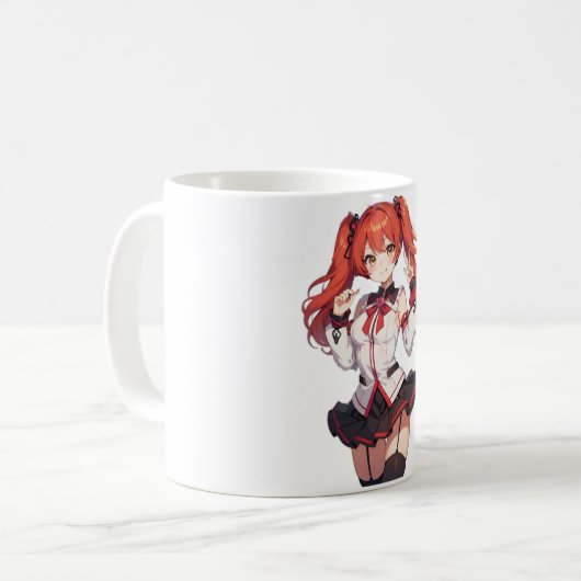 Mug fille anime avec cheveux rouges (Devant gauche)