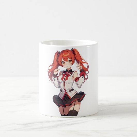 Mug fille anime avec cheveux rouges (Centre)