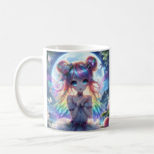 Mug Fille Anime Cheveux Arc-en-Ciel Chantant Fée Lune