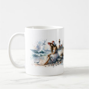 Mug Fille aquarelle romantique près d'un phare