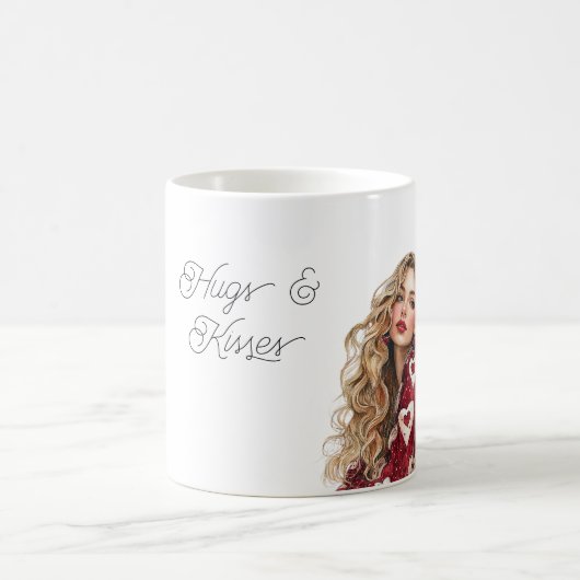 Mug Fille au pull à coeurs rouges Saint Valentin Câlin (Centre)