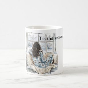 Mug Fille aux cheveux bruns fenêtre Noël