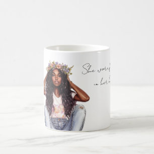 Mug Fille aux cheveux noirs fleurs dans ses cheveux