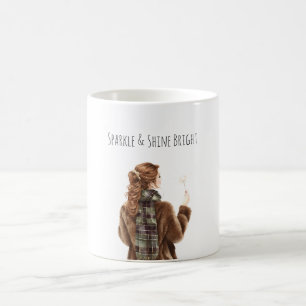 Mug Fille aux cheveux rouges scintillants Noël Nouvel
