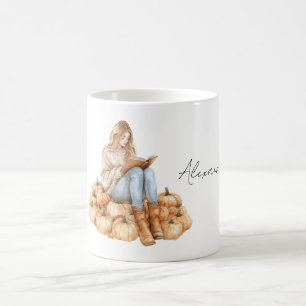 Mug Fille aux citrouilles oranges avec livre