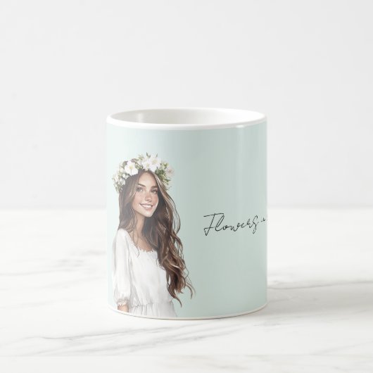 Mug Fille aux fleurs blanches à la menthe dans les che (Centre)