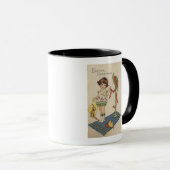 Mug Fille avec Casquette jaune et poussette (Devant droit)